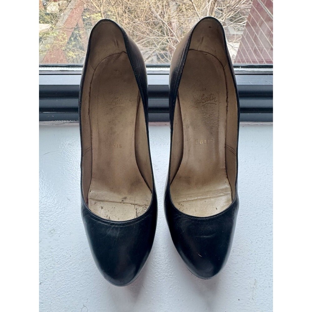Christian Louboutin Bianca 140 Black Patent Platform Pumps Red Bottoms 37.5